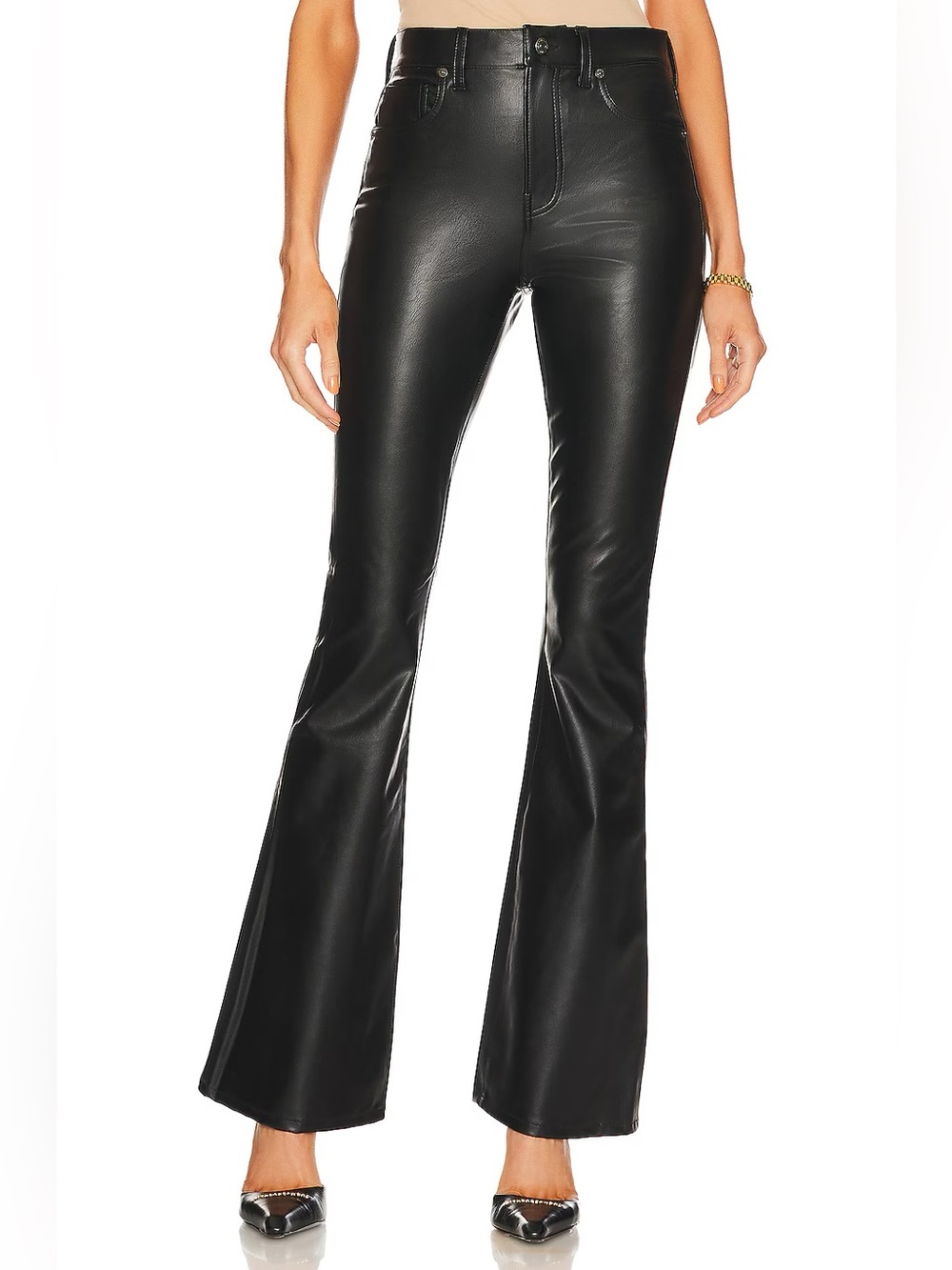 Veronica Beard Beverly Vegan Leather High-Rise Skinny-Flare Pant Black